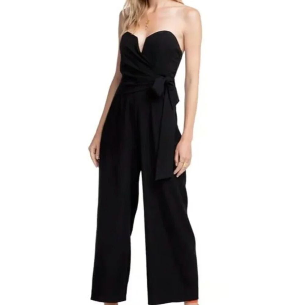 ASTR The Label Zion Strapless Wide Leg Jumpsuit Black Bow Size Small